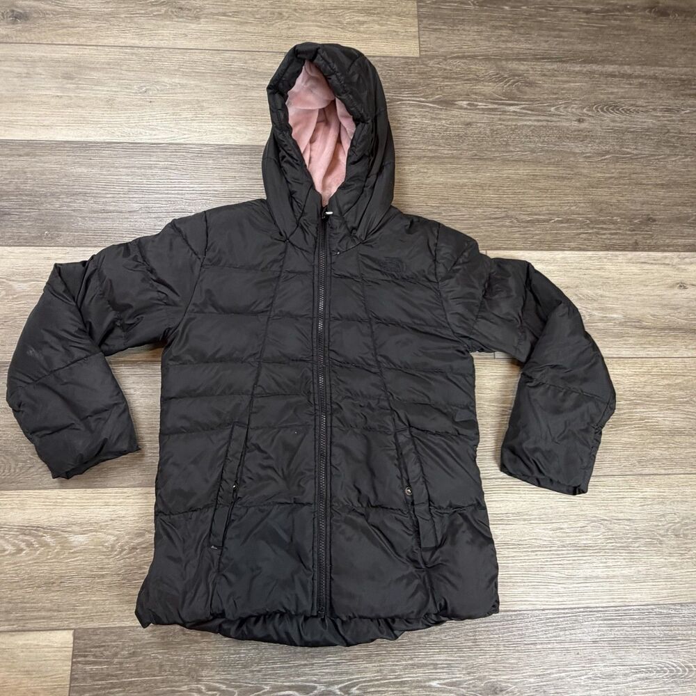 The North Face Jacket Girls Large 14/16 Black Down Hooded Puffer Coat Winter